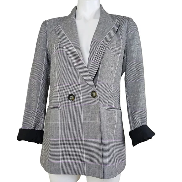 7th Avenue Design New York and Company Plaid Black White Blazer Women's Size 4 - Picture 2 of 16